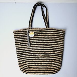 C&C California Jute Cotton Blend Striped Tote Bag NWT
